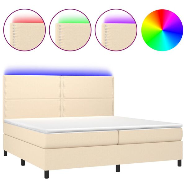 vidaXL Sommier &agrave; lattes de lit et matelas et LED Cr&egrave;me 200x200cm Tissu