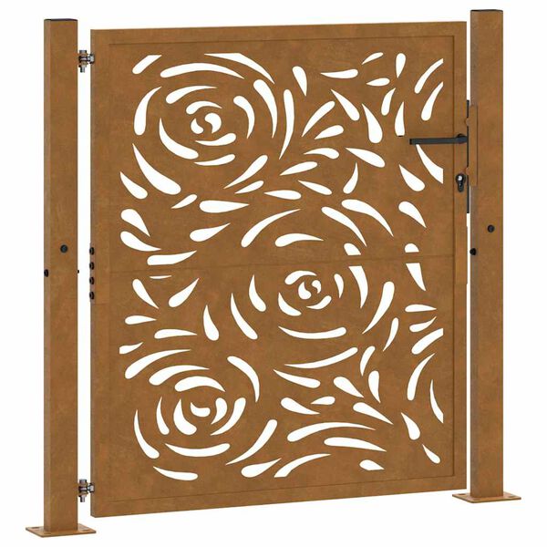 vidaXL Portail de jardin 100x100 cm en acier patin&eacute; motif flamme