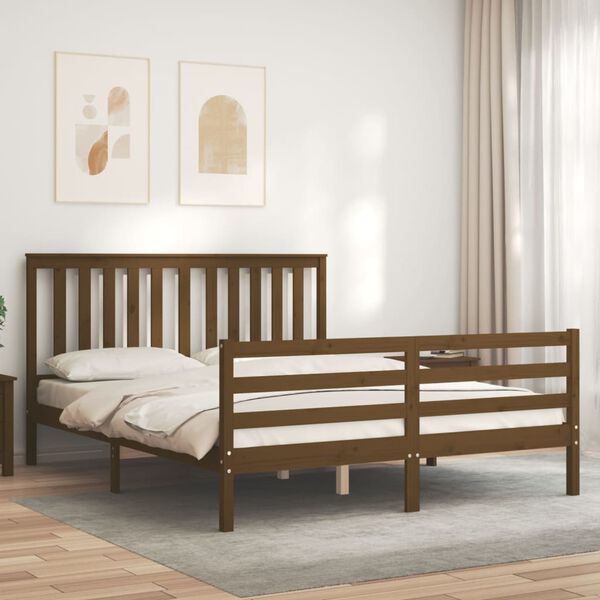 vidaXL Cadre de lit avec t&ecirc;te de lit marron miel 160x200cm bois massif