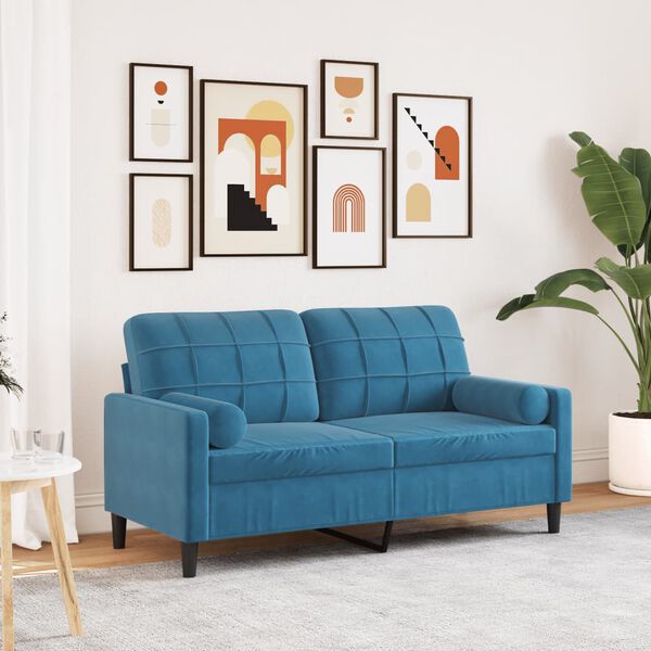 vidaXL Canap&eacute; 2 places avec oreillers d&eacute;coratifs bleu 140 cm velours
