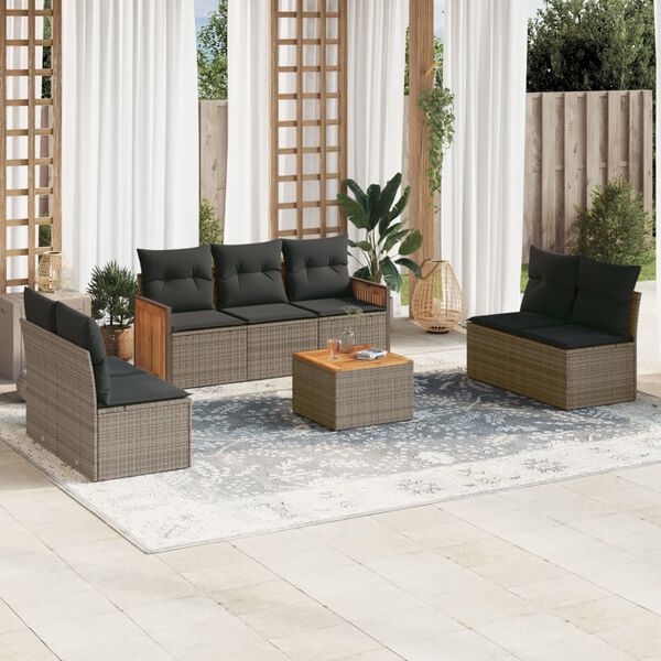vidaXL Salon de jardin 8 pcs avec coussins gris r&eacute;sine tress&eacute;e