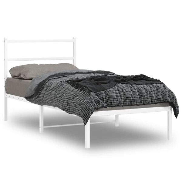 vidaXL Cadre de lit m&eacute;tal sans matelas avec t&ecirc;te de lit blanc 90x190cm