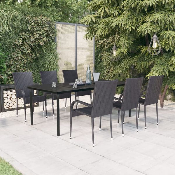 vidaXL Ensemble à manger de jardin 7 pcs Noir