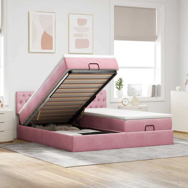vidaXL Cadre de lit ottoman avec matelas rose 160x200 cm velours