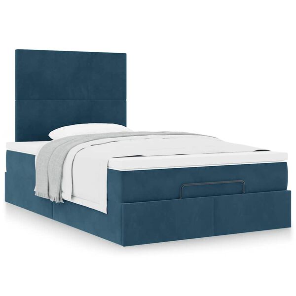 vidaXL Cadre de lit ottoman avec matelas bleu fonc&eacute; 120x190 cm velours