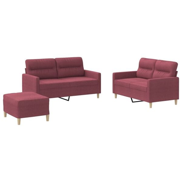vidaXL Ensemble de canap&eacute;s 3 pcs avec coussins Rouge bordeaux Tissu