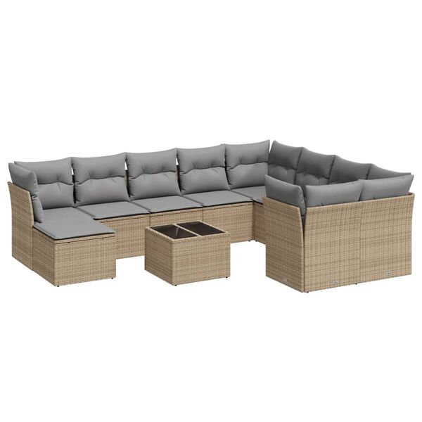 vidaXL Salon de jardin 11 pcs avec coussins beige r&eacute;sine tress&eacute;e