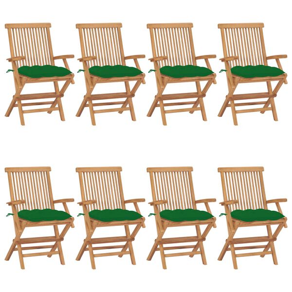 vidaXL Chaises de jardin avec coussins vert lot de 8 Bois teck massif