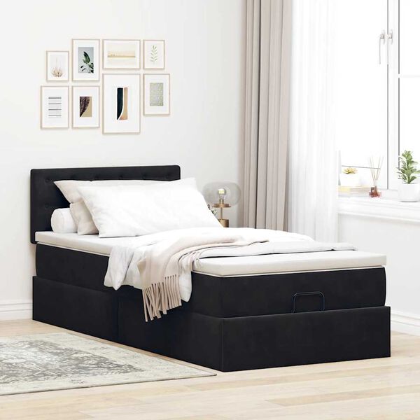 VidaXL Cadre de lit ottoman avec matelas noir 100x200cm velours