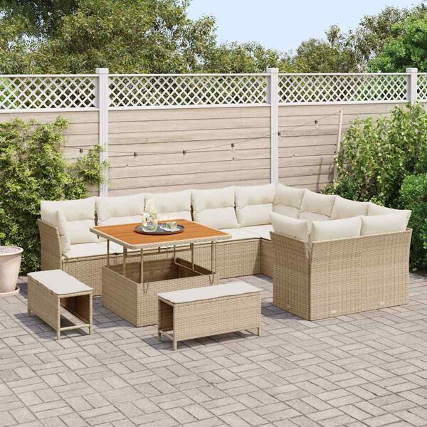 vidaXL Ensemble de canap&eacute; de jardin avec coussin 12 pcs beige et cr&egrave;me