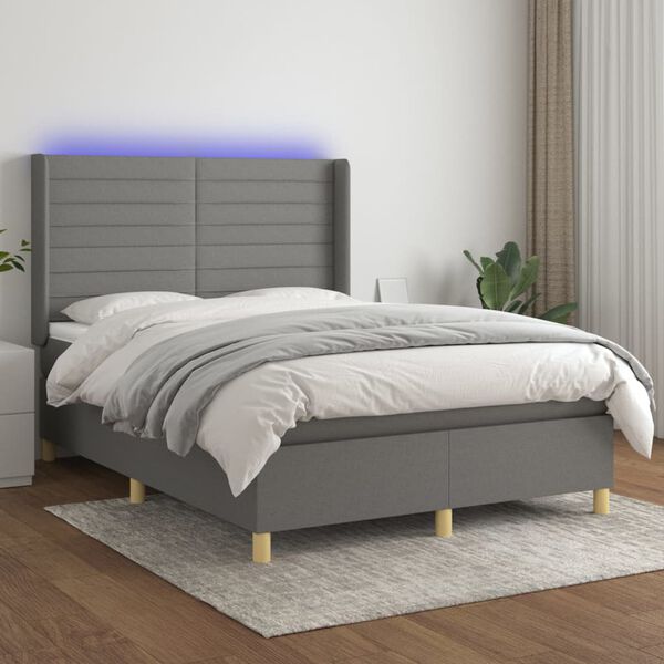 vidaXL Sommier &agrave; lattes de lit matelas LED Gris fonc&eacute; 140x190 cm Tissu