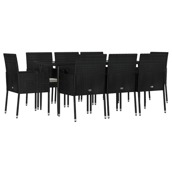 vidaXL Ensemble &agrave; manger jardin 9pcs et coussins noir r&eacute;sine tress&eacute;e
