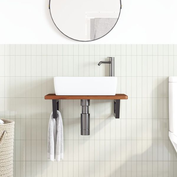 vidaXL &Eacute;tag&egrave;re de vasque murale acier et bois de ch&ecirc;ne massif