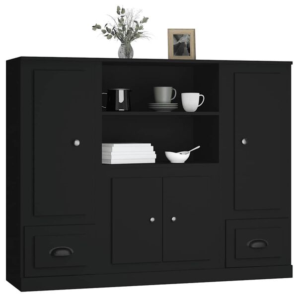 vidaXL Buffets 3 pcs noir bois d'ing&eacute;nierie