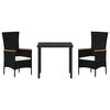 vidaXL Ensemble de salle &agrave; manger pour jardin avec coussin 3 pcs Noir