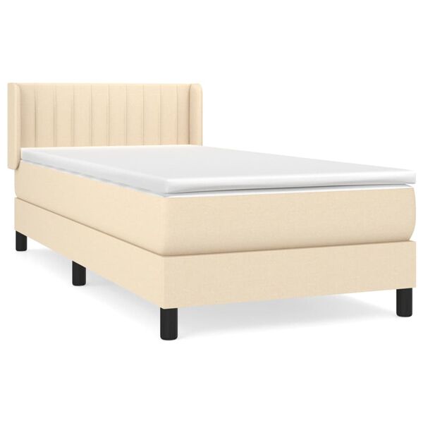 vidaXL Sommier &agrave; lattes de lit avec matelas Cr&egrave;me 90x200 cm Tissu