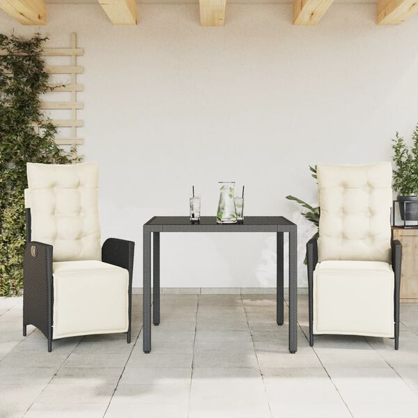 vidaXL Ensemble &agrave; manger de jardin avec coussins 3 pcs Noir