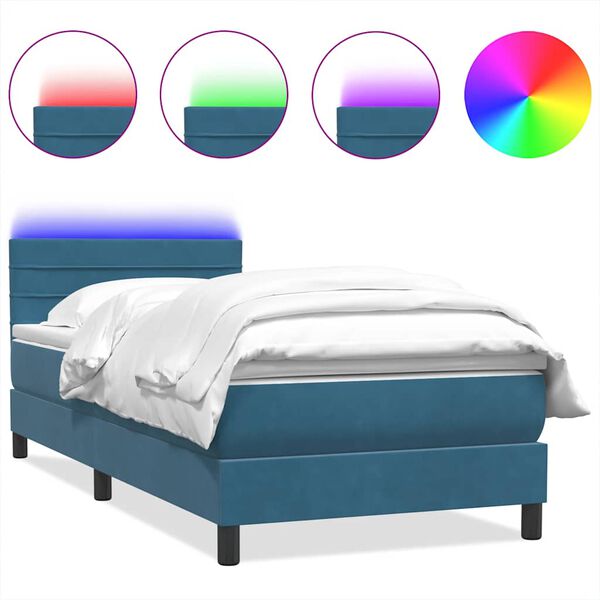 vidaXL Sommier &agrave; lattes de lit et matelas et LED bleu fonc&eacute; 80x220 cm velours