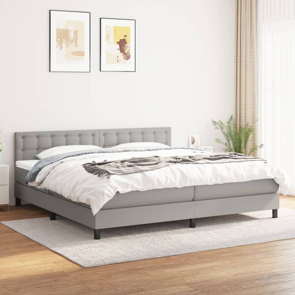 vidaXL Sommier &agrave; lattes de lit avec matelas Gris clair 200x200cm Tissu