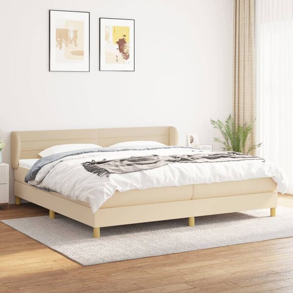 vidaXL Sommier &agrave; lattes de lit avec matelas Cr&egrave;me 200x200 cm Tissu