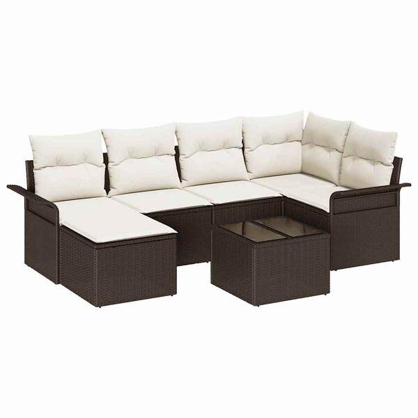 vidaXL Ensemble de canapé de jardin 7 pcs Marron Poly rotin
