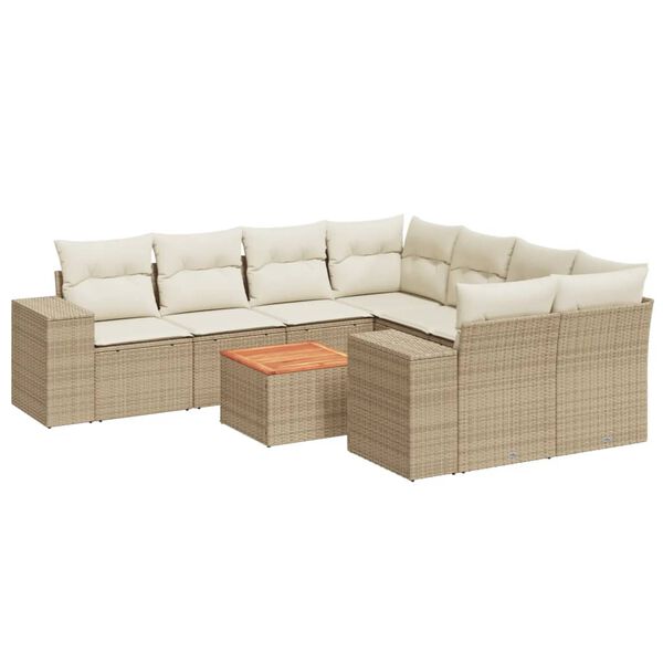vidaXL Salon de jardin avec coussins 9 pcs beige r&eacute;sine tress&eacute;e