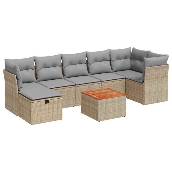 vidaXL Salon de jardin avec coussins 8 pcs beige r&eacute;sine tress&eacute;e