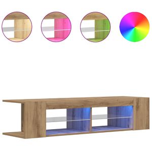 vidaXL Meuble TV avec lumi&egrave;res LED ch&ecirc;ne artisanal bois d'ing&eacute;nierie