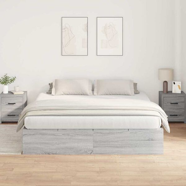 vidaXL Cadre de lit avec rangement Gris Sonoma 200 x 200 cm