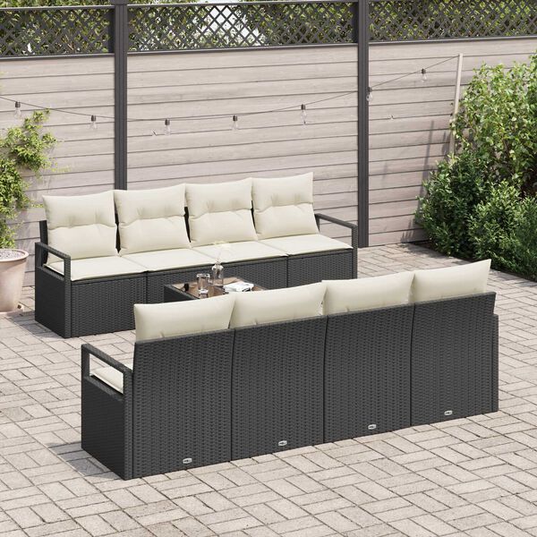vidaXL Ensemble de canap&eacute; de jardin 9 pcs Noir et Cr&egrave;me polyrotin