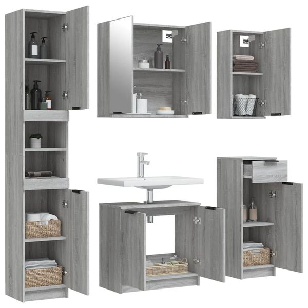 vidaXL Meubles de salle de bain 5 pcs Sonoma gris Bois d'ing&eacute;nierie