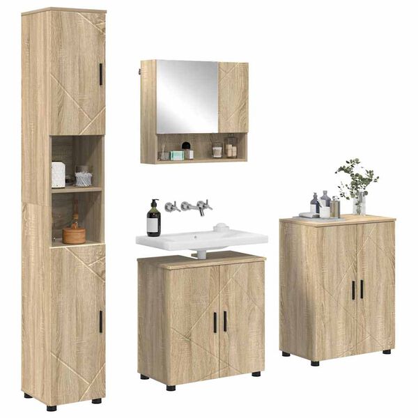 vidaXL Ensemble de mobilier de salle de bain 4 pcs Ch&ecirc;ne Sonoma