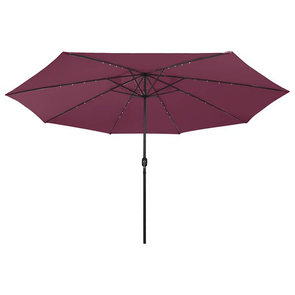 vidaXL Parasol de jardin avec lumi&egrave;res LED m&acirc;t en m&eacute;tal rouge bordeaux