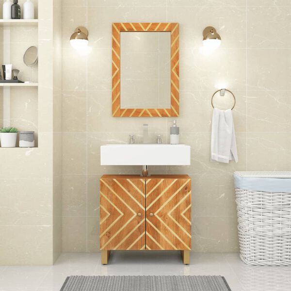 vidaXL Meuble de lavabo de bain marron et noir bois massif de manguier