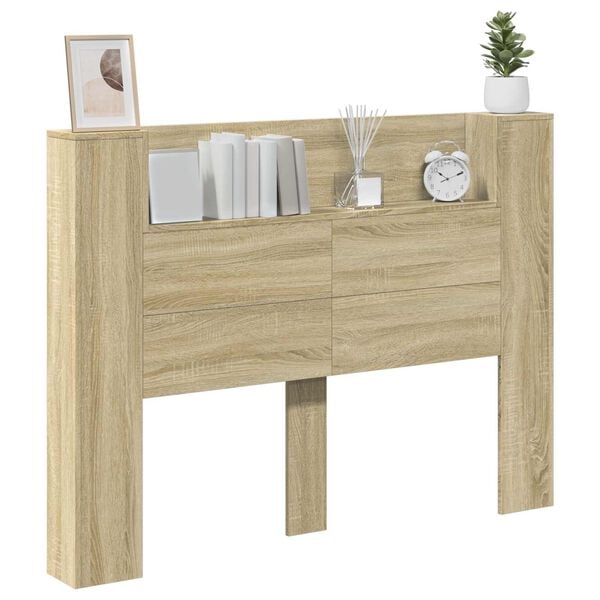 vidaXL Cabinet de T&ecirc;te de Lit avec LED Sonoma 140 x 16,5 x 103,5 cm