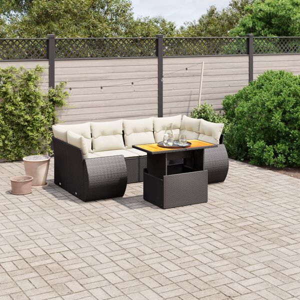 vidaXL Salon de jardin 7 pcs avec coussins noir r&eacute;sine tress&eacute;e