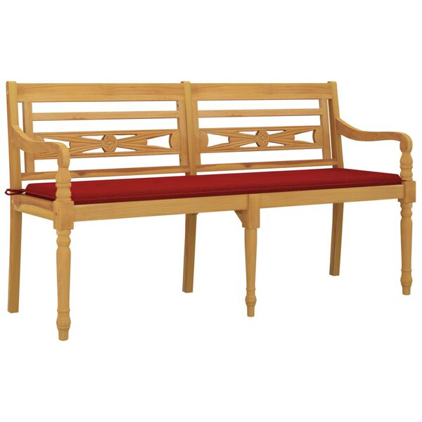 vidaXL Banc Batavia avec coussin rouge 150 cm Bois de teck massif