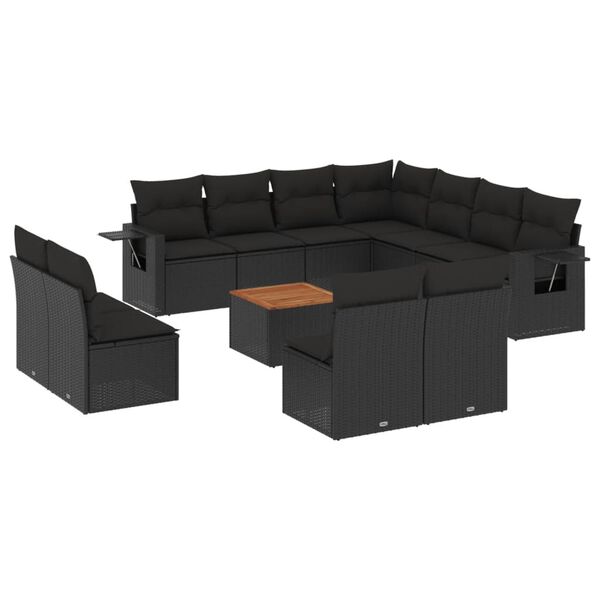 vidaXL Salon de jardin 12 pcs avec coussins noir r&eacute;sine tress&eacute;e