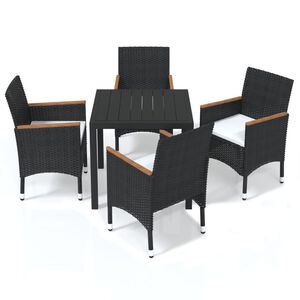 vidaXL Ensemble &agrave; d&icirc;ner de jardin avec coussins 5 pcs poly rotin noir