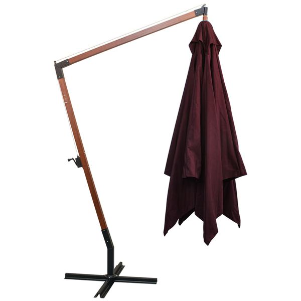 vidaXL Parasol de jardin suspendu et m&acirc;t rouge bordeaux bois de sapin