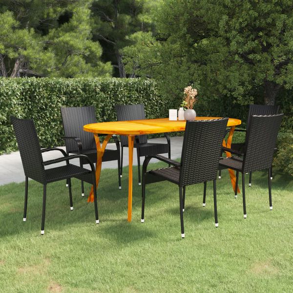 vidaXL Ensemble &agrave; manger de jardin 7 pcs Noir