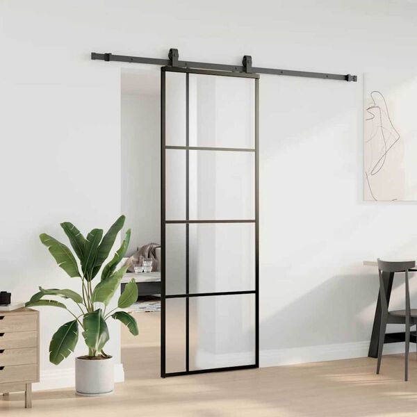 vidaXL Porte coulissante kit de quincaillerie noir 76x205 cm verre ESG