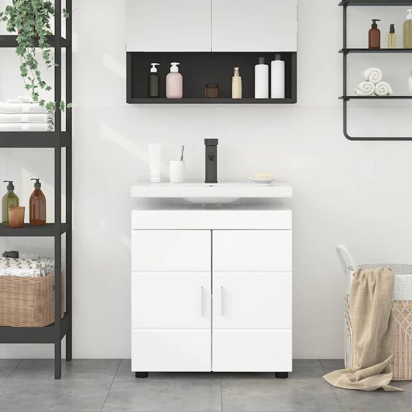 vidaXL Ensemble d'armoire de salle de bain TULUM Blanc brillant