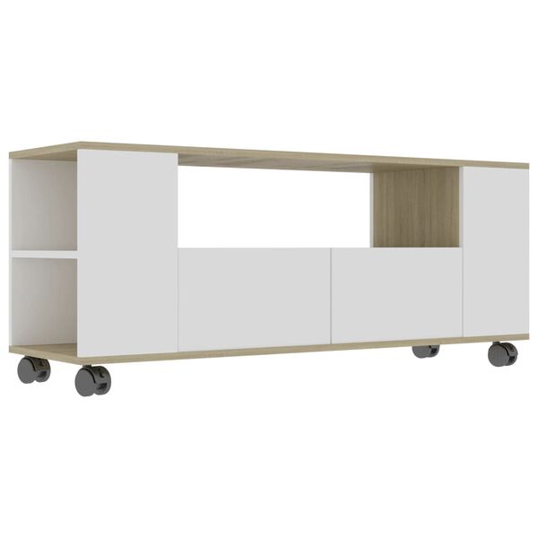 vidaXL Meuble TV Blanc et ch&ecirc;ne sonoma 120x35x48 cm Bois d'ing&eacute;nierie