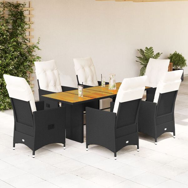 vidaXL Ensemble à manger de jardin coussins 7 pcs noir résine tressée
