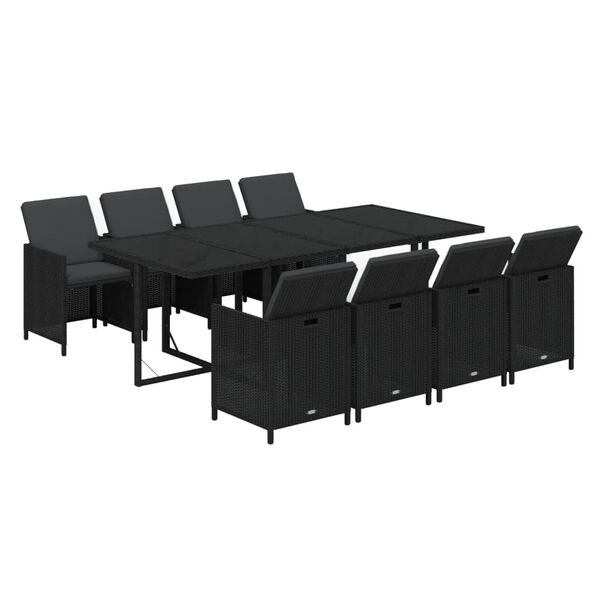 vidaXL Ensemble &agrave; manger de jardin coussins 9pcs R&eacute;sine tress&eacute;e Noir