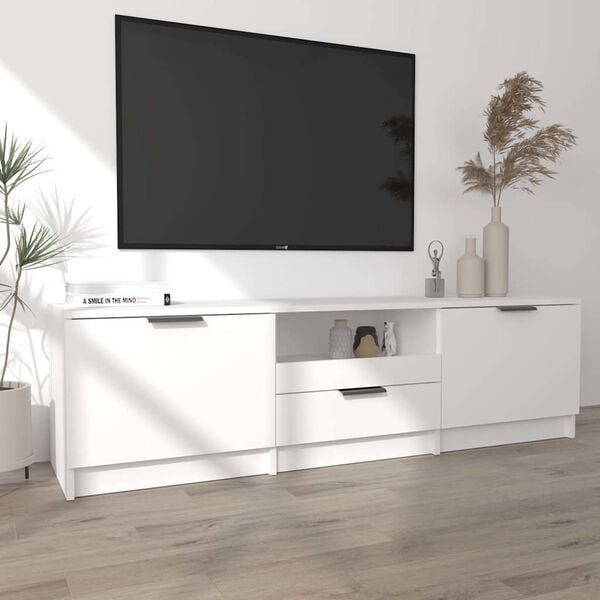 vidaXL Meuble TV Blanc 140x35x40 cm Bois d'ing&eacute;nierie