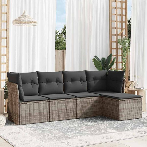 vidaXL Salon de jardin 5 pcs avec coussins gris r&eacute;sine tress&eacute;e