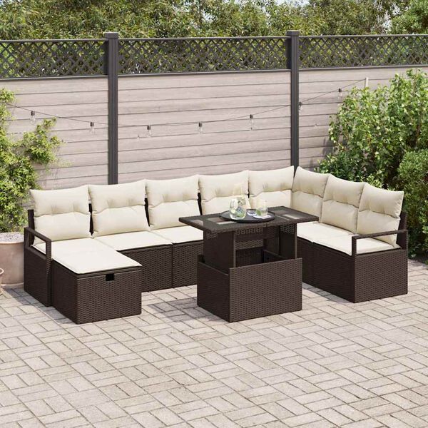 vidaXL Ensemble de canapé de jardin 9 pcs Marron Poly rotin