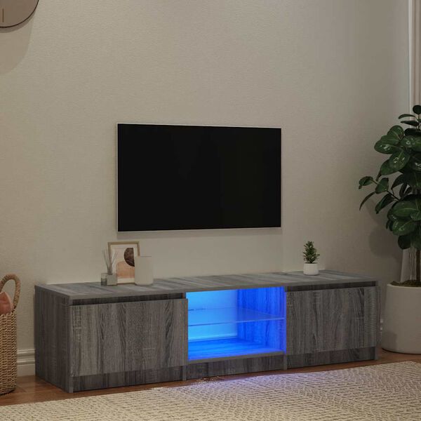 vidaXL Meuble TV avec lumi&egrave;res LED Sonoma gris 140x40x36 cm